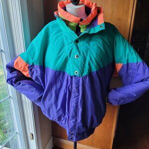 Retro St Moritz Ski Team Color Block Ski Jacket Size XL 80s Purple Orange Green